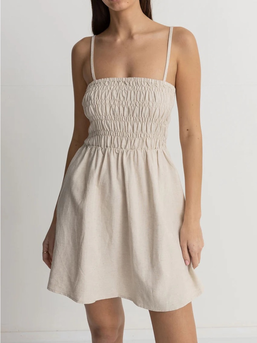 Rhythm Smocked Mini Dress in Cream